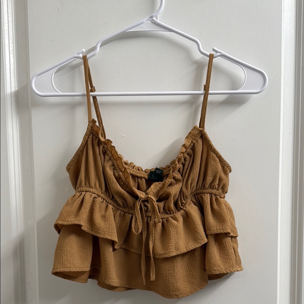 Tan Ruffled Tank Top Crop Camisole